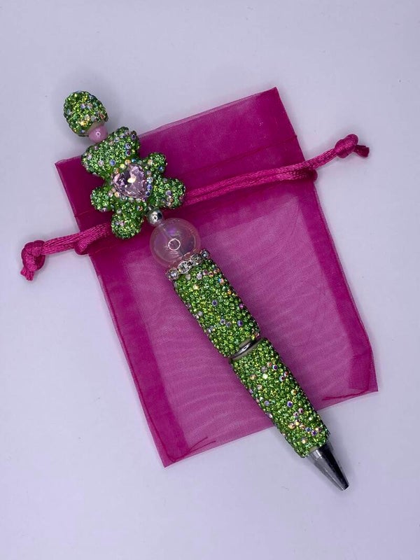 Rhinestone pen groen met Strass beer