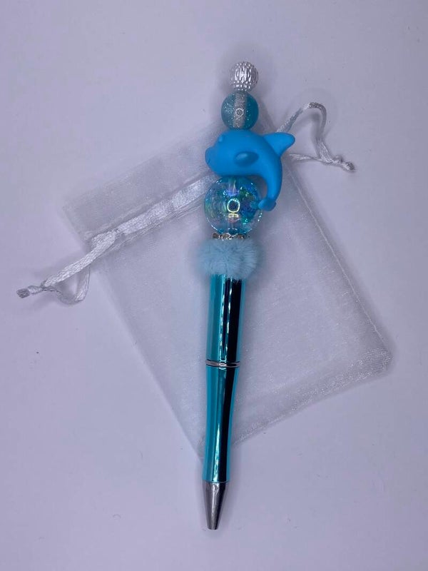 Pen dolfijn blauw metallic pen