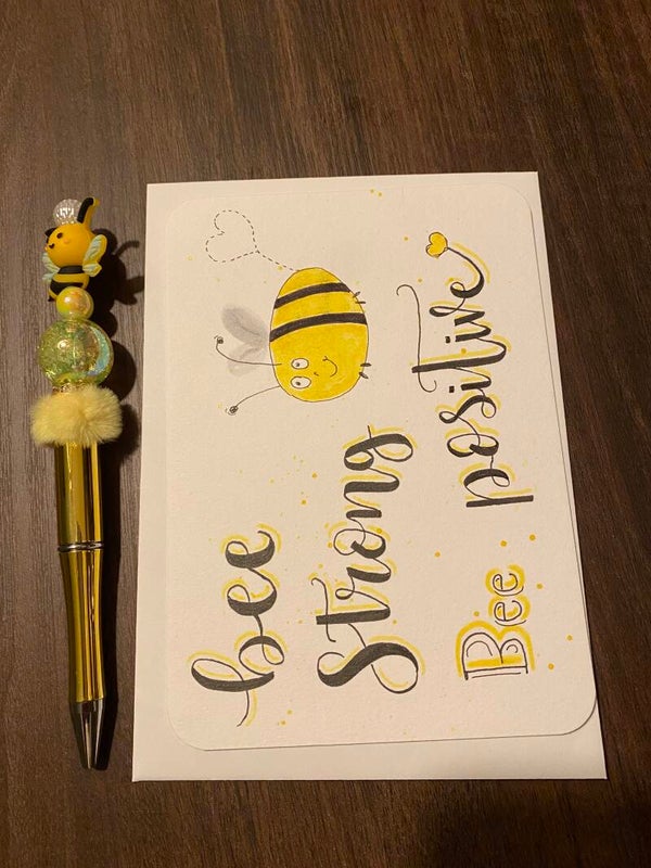 Kaart Bee strong bee positive met bijpassende pen