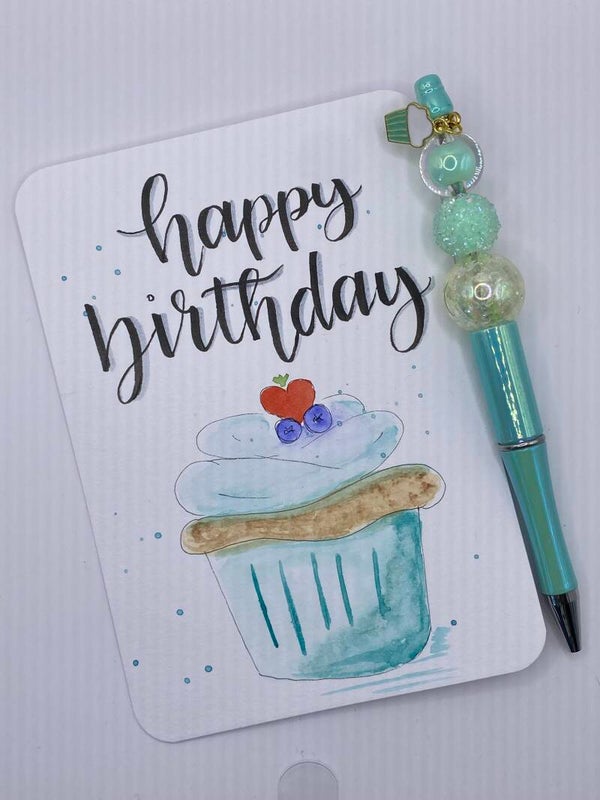 Kaart Happy birthday met bijpassende pen