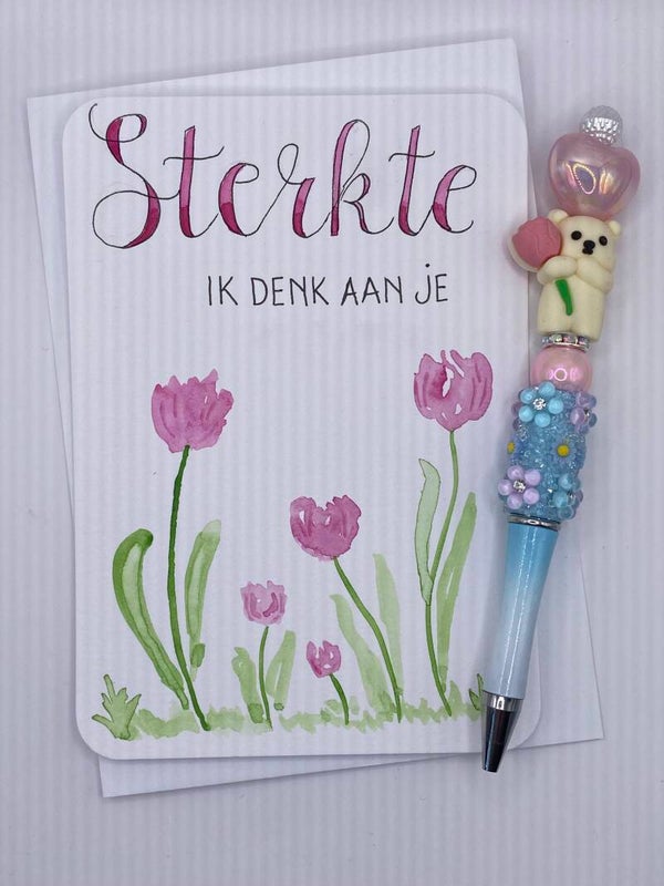 Kaart Sterkte ik denk aan jullie met bijpassende pen