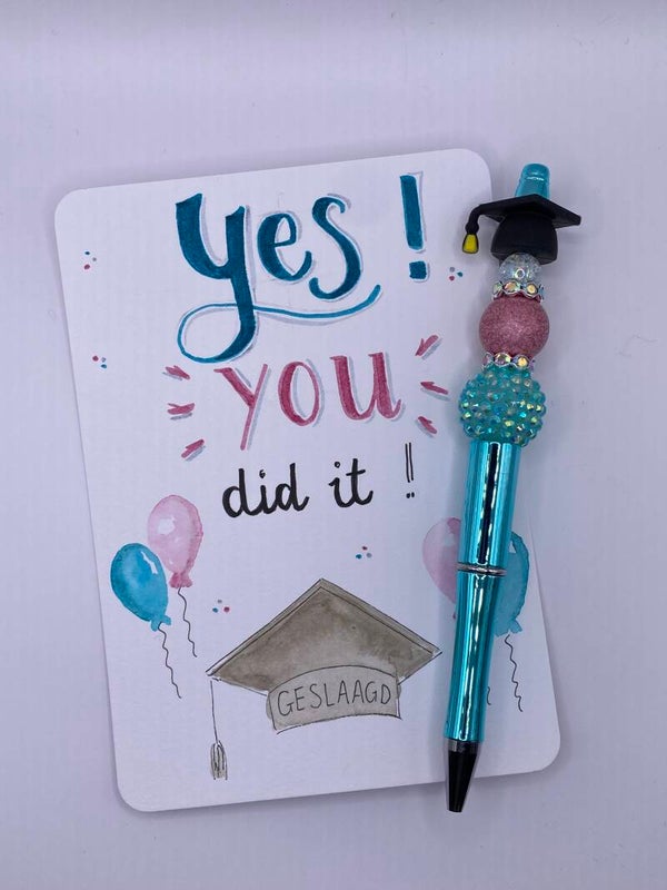 Kaart voor geslaagde Yes you did it en pen