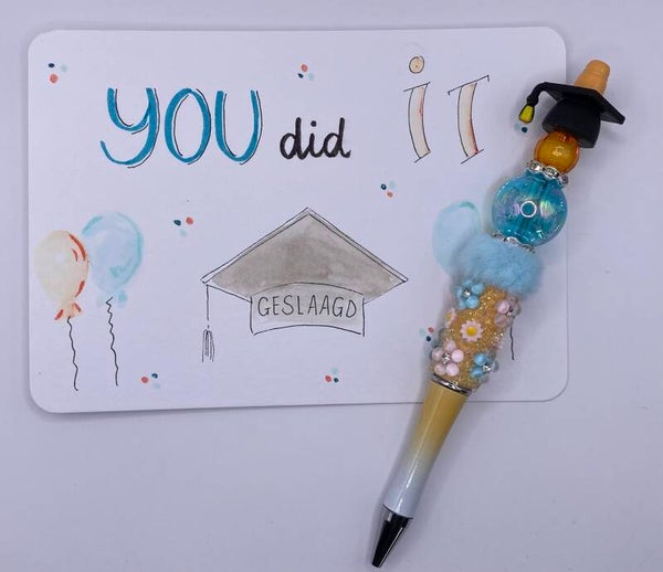 Kaart voor geslaagde You did it met bijbehorende pen