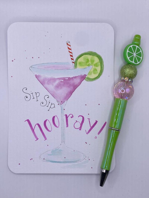 Kaart Sip Sip Hooray met bijpassende pen