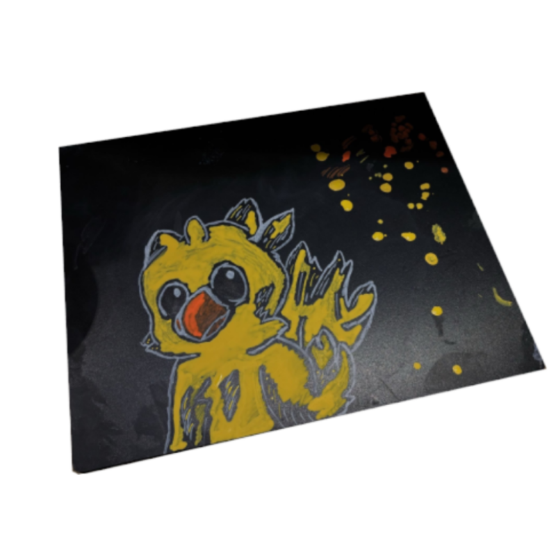 'Chocobo' chalk on blackboard