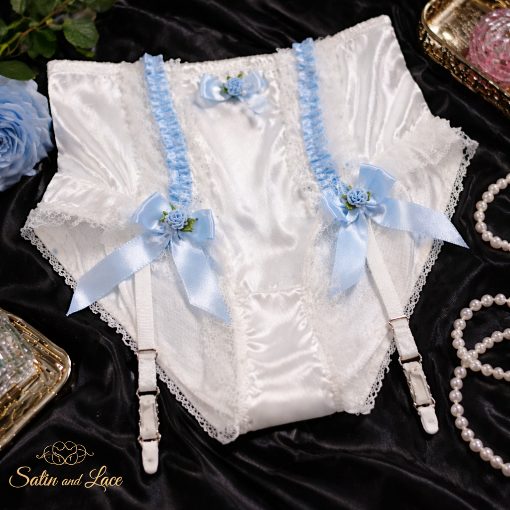 Luxury Satin Lace Panties with Garters – Available in Multiple Colors – Handmade Lingerie