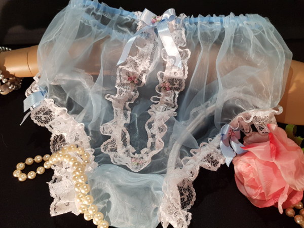 baby blue French high-gloss nylon panties