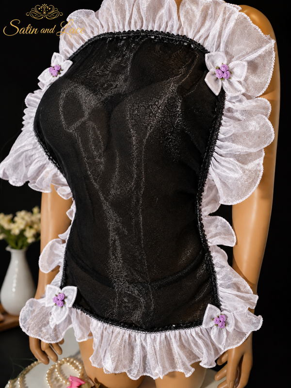 Black Nylon Ruffle Apron Lingerie for Men – Satin & Lace