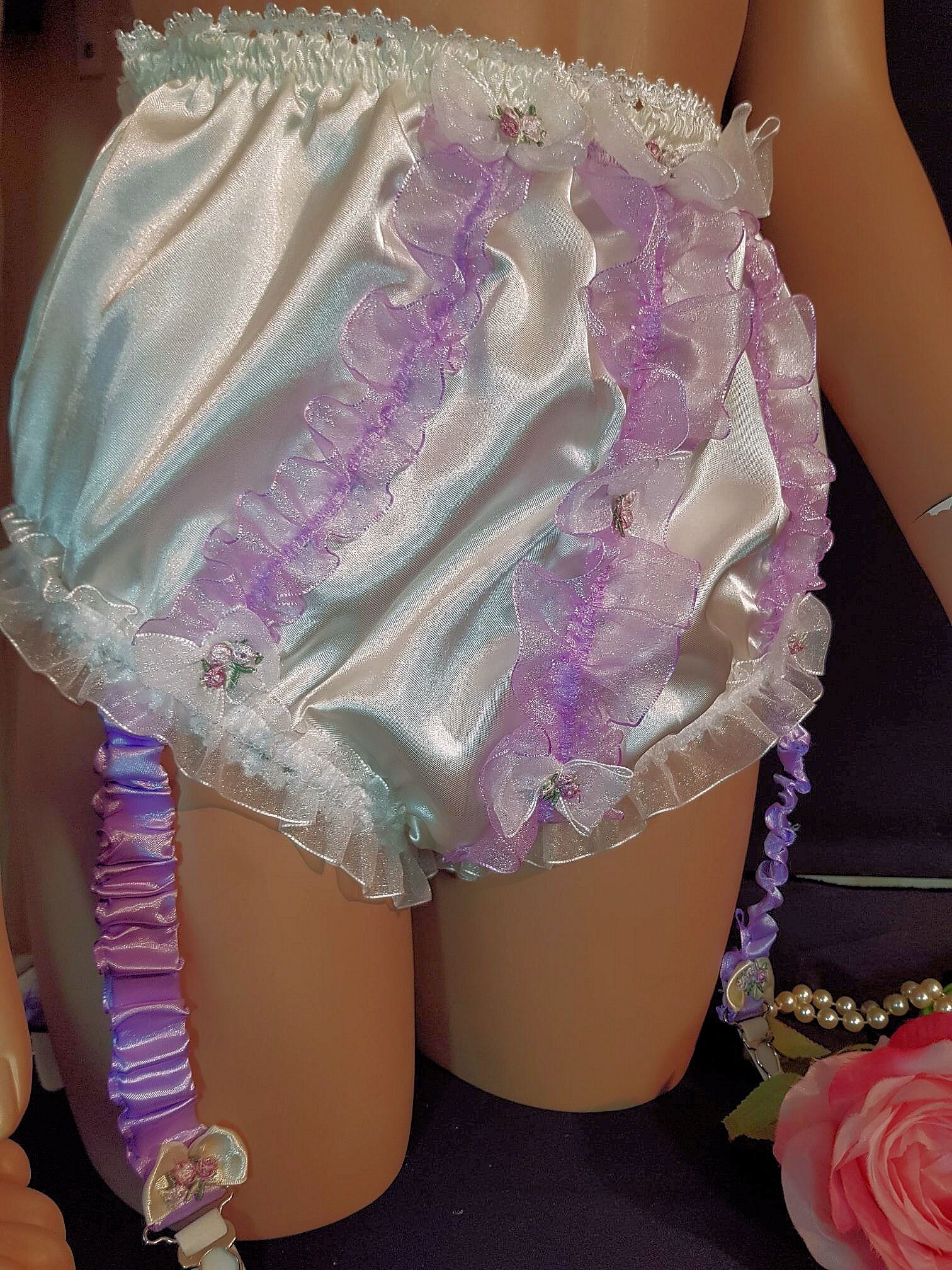 Bridal White Satin High Gloss Garter Panties