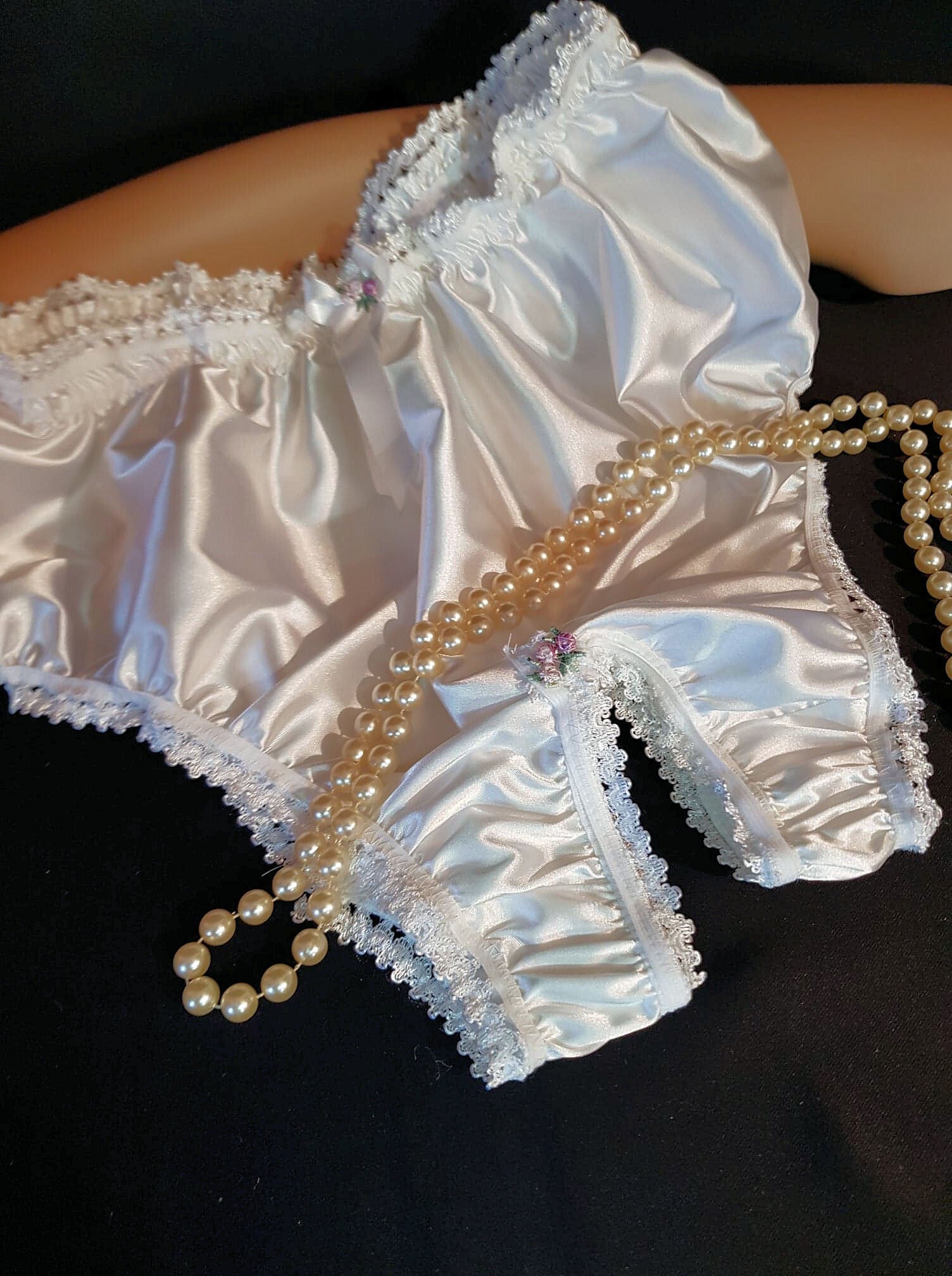 Open Cross Bridal White Satin Pantie