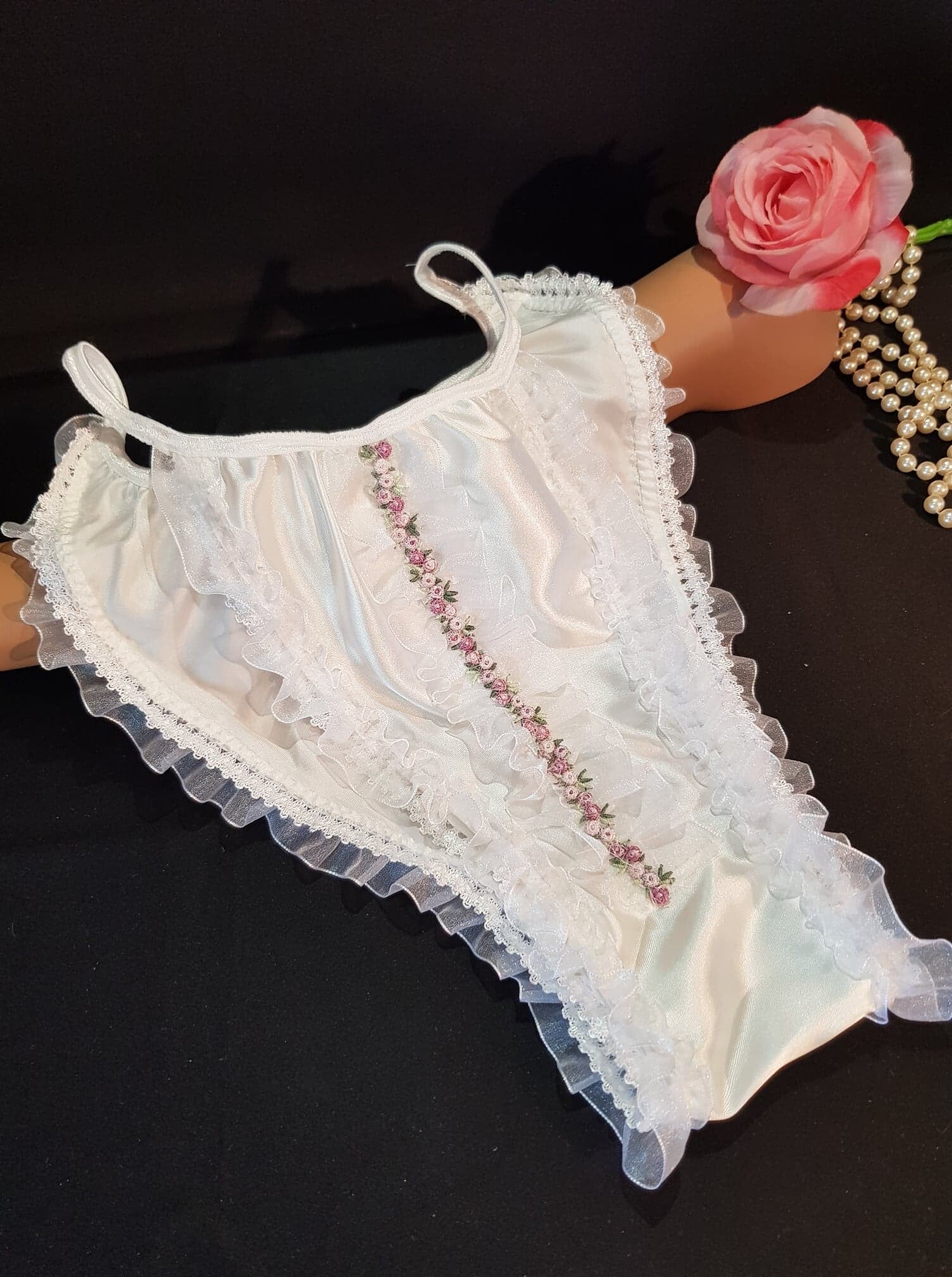 French Satin Sissy Ultra Super Soft Bridal White Discrete Tanga Bikini