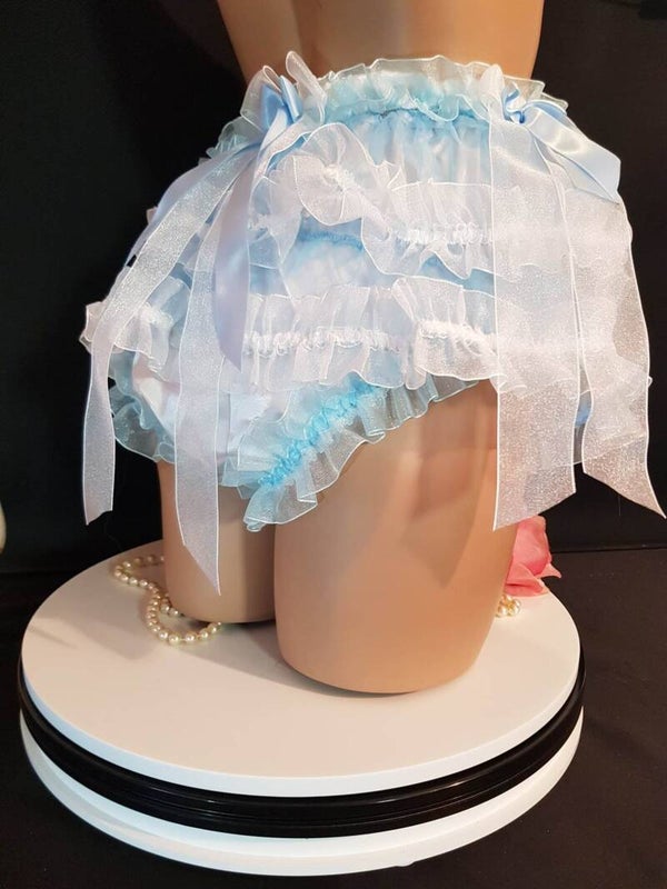 limited edition Only one available  Sissy  Luxury  blue White satin lined organza frilly tutu sissy knicker