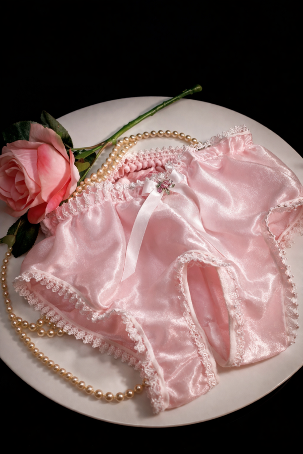 Luxury Open Cross Organza Panties for Men – High Gloss Pink Sheer Lingerie