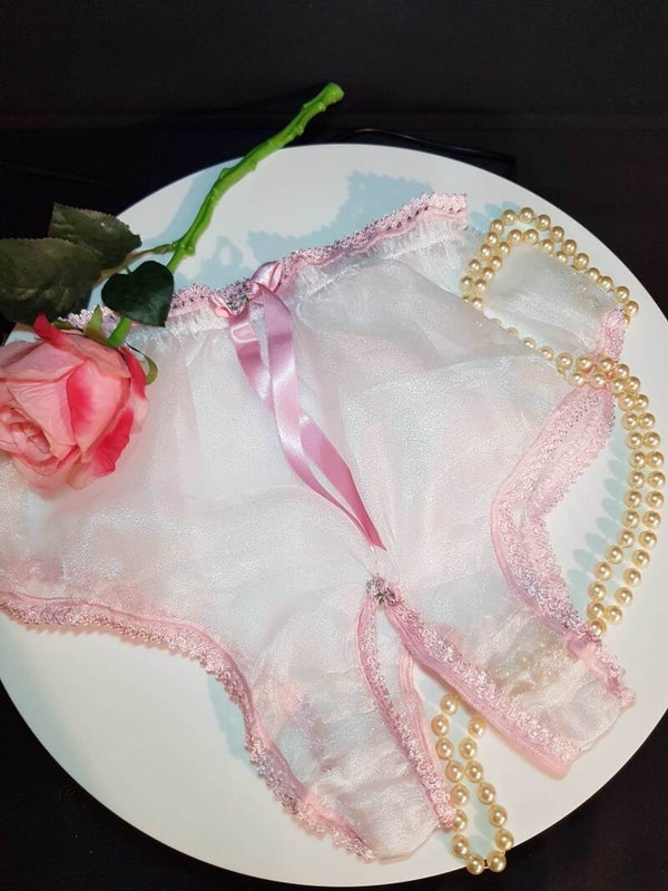 Luxury Open Crotch Organza Panties for Men – Bridal White Sheer Lingerie