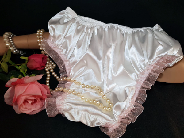 Sissy white silk satin panties