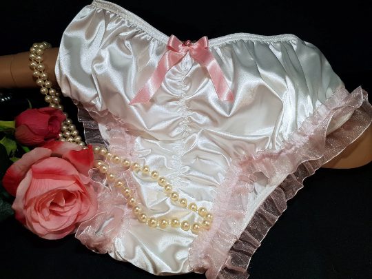 Sissy white silk satin panties