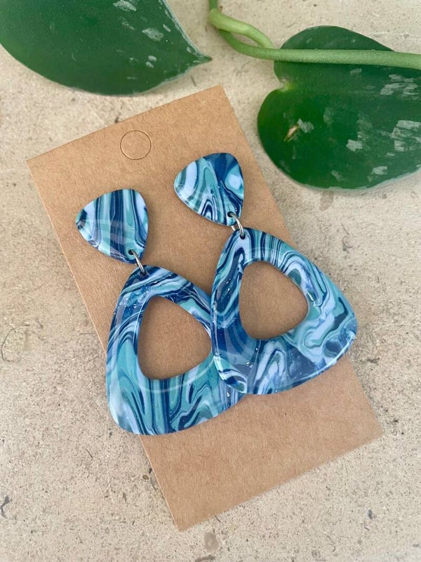 Blue Marbled Earrings