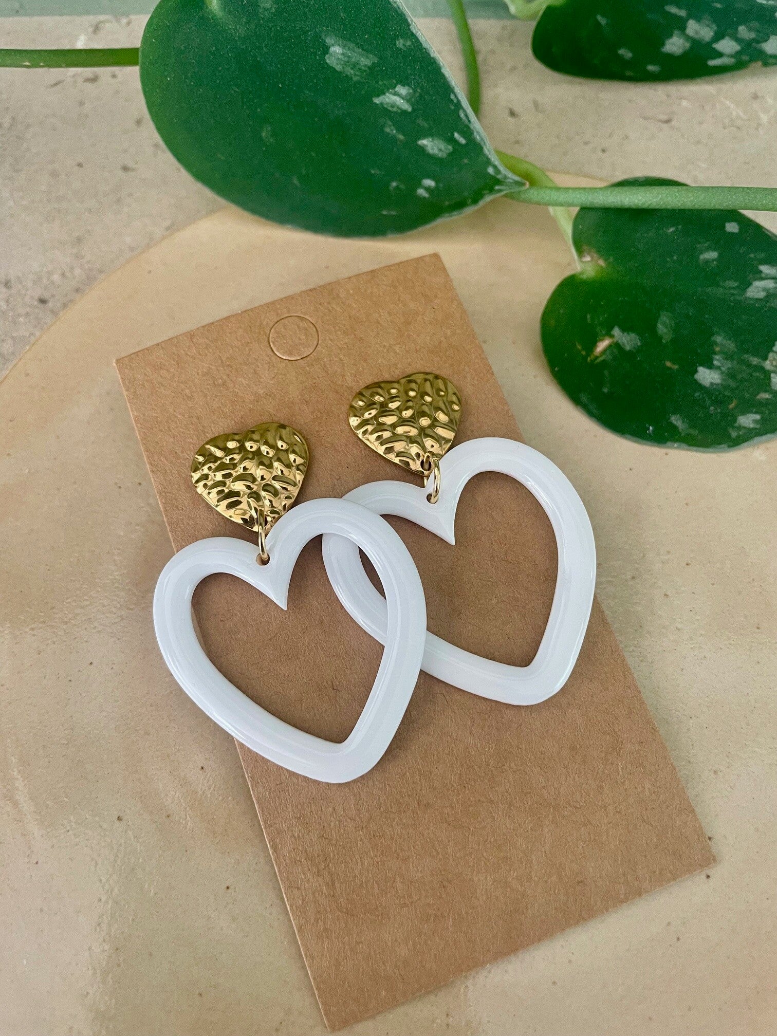 Big Heart Earrings White