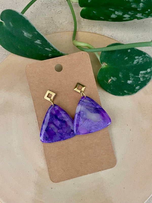 Purple Marble Triangle Earrings
