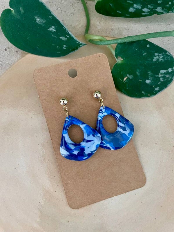 Traingle Marble blue Earrings