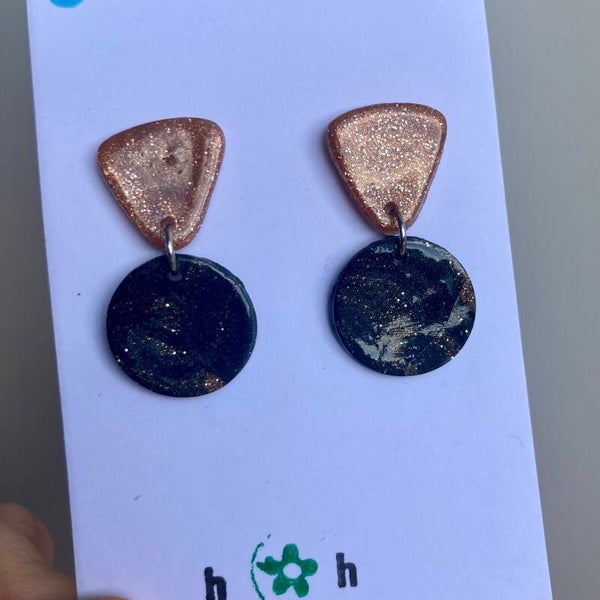 Black and Gold Glitter Earrings