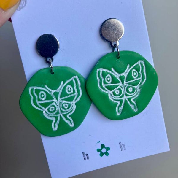 Green Luna Moth Earrings