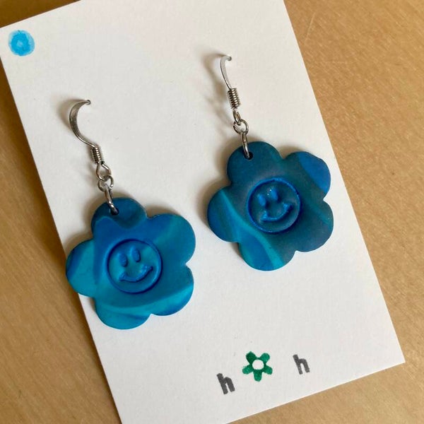 Blue Marble Smiley Flowers