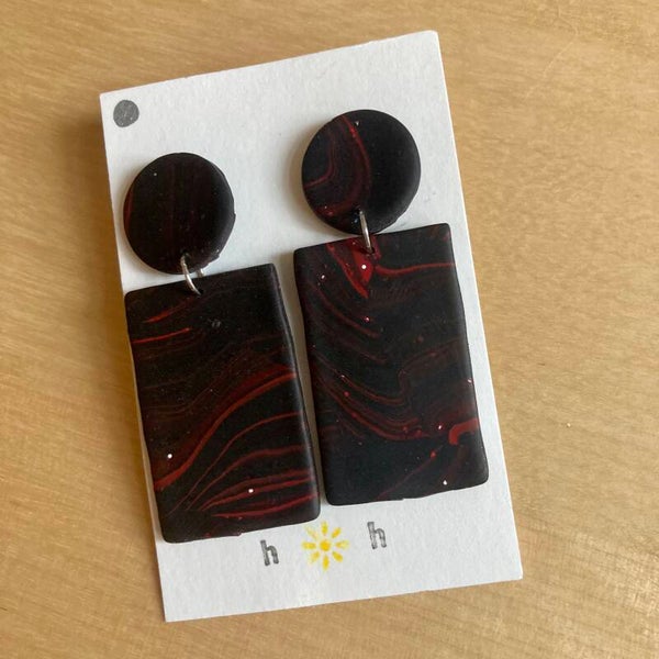 Black and Red Rectangle Earrings