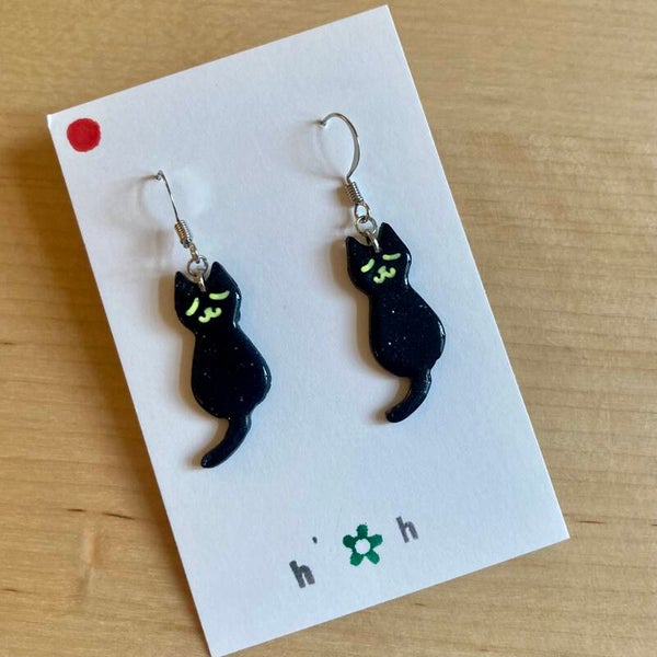 Halloween Sleepy Black Cat Earrings