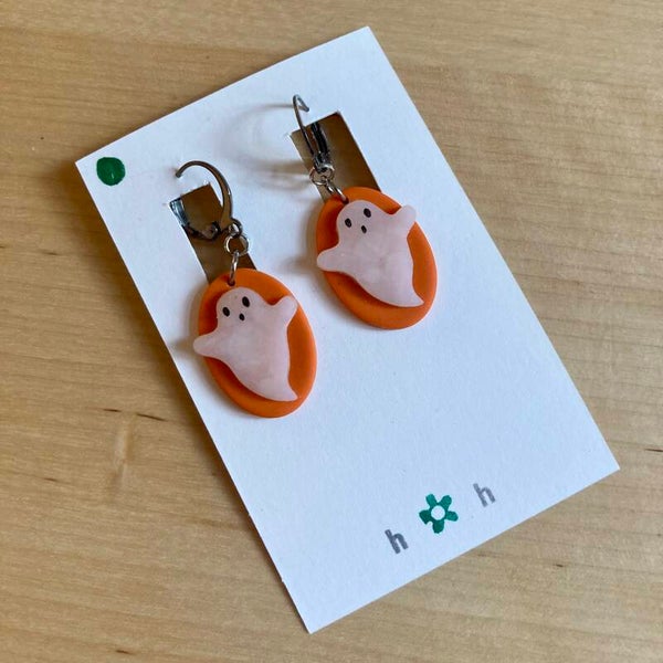 Halloween Orange Ghost Earrings