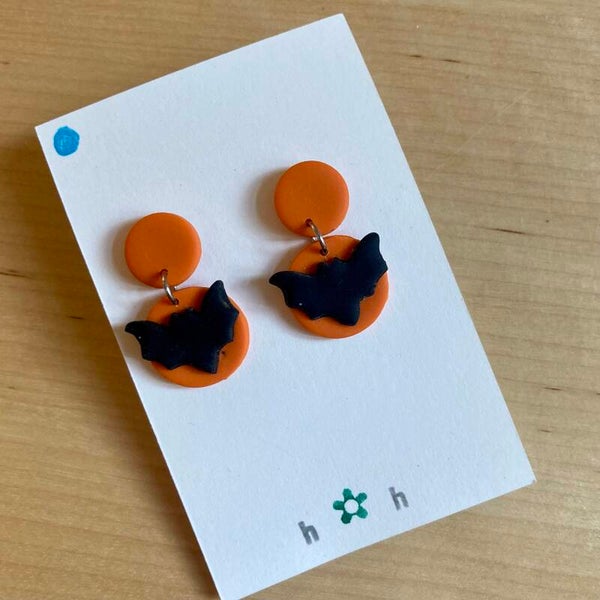Halloween Orange Bat Earrings