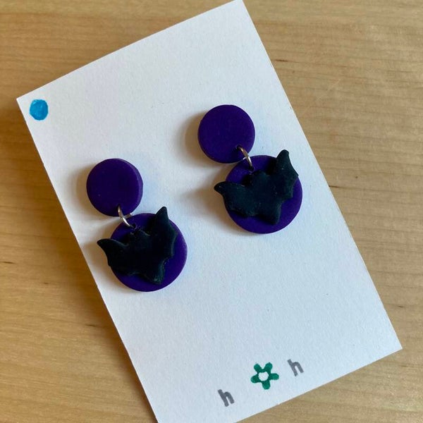 Halloween Purple Bat Earrings