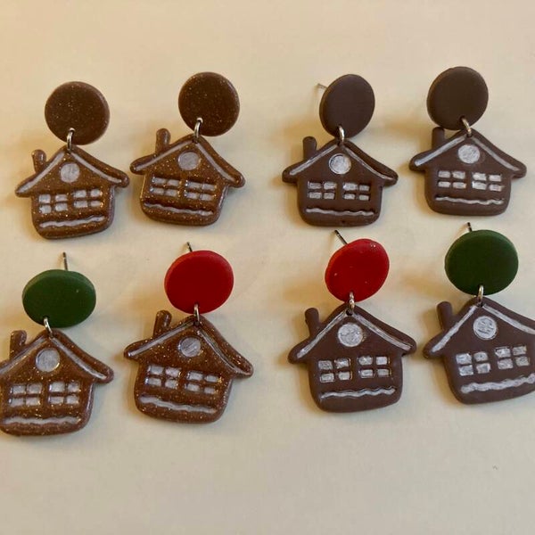 Gingerbread House Earrings - Christmas