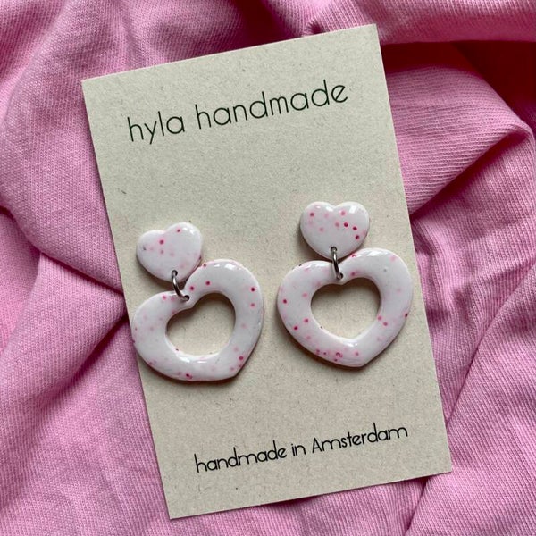 White Sprinkle Heart Earrings