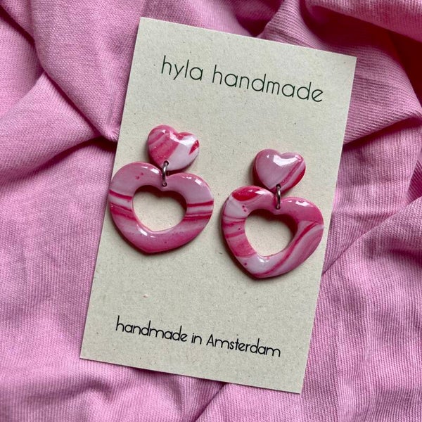 Marble Pink Heart Earrings