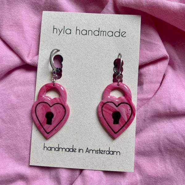 Pink Marble Locket Earrings