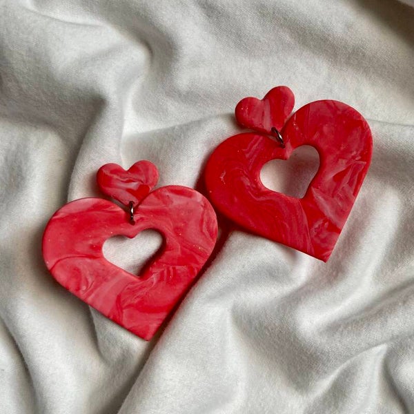 Valentine's Heart Cutout Marble Pink Earrings