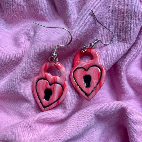 Valentine's Locket Earrings Pink Marble