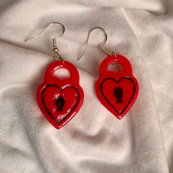 Valentine's Locket Earrings Ruby Quartz