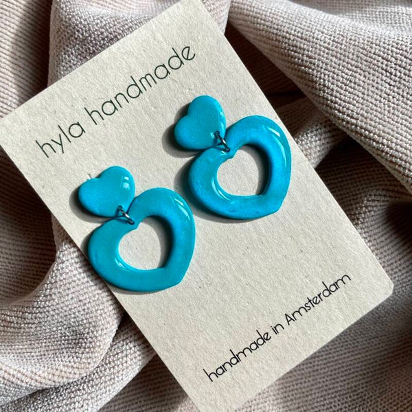 Blue Heart Donut Earrings