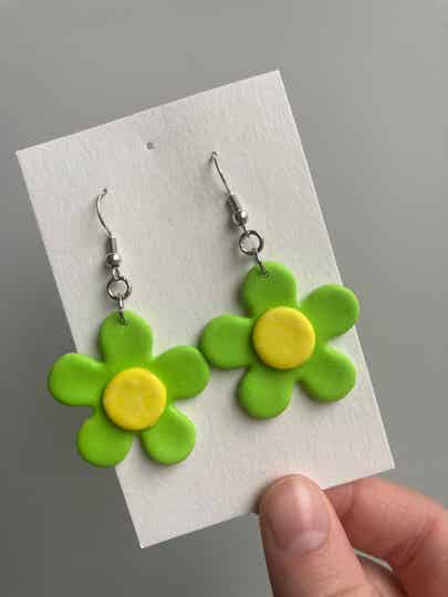Green Pastel Bloom Dangle Earrings