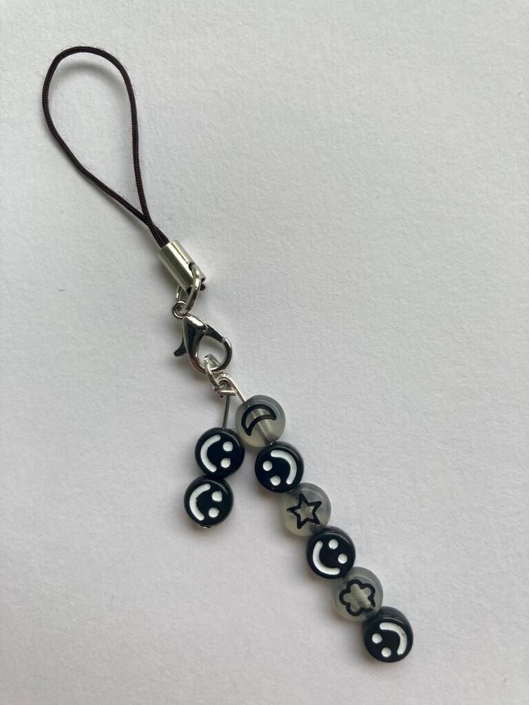 Cell Phone Charm - Black Smiley