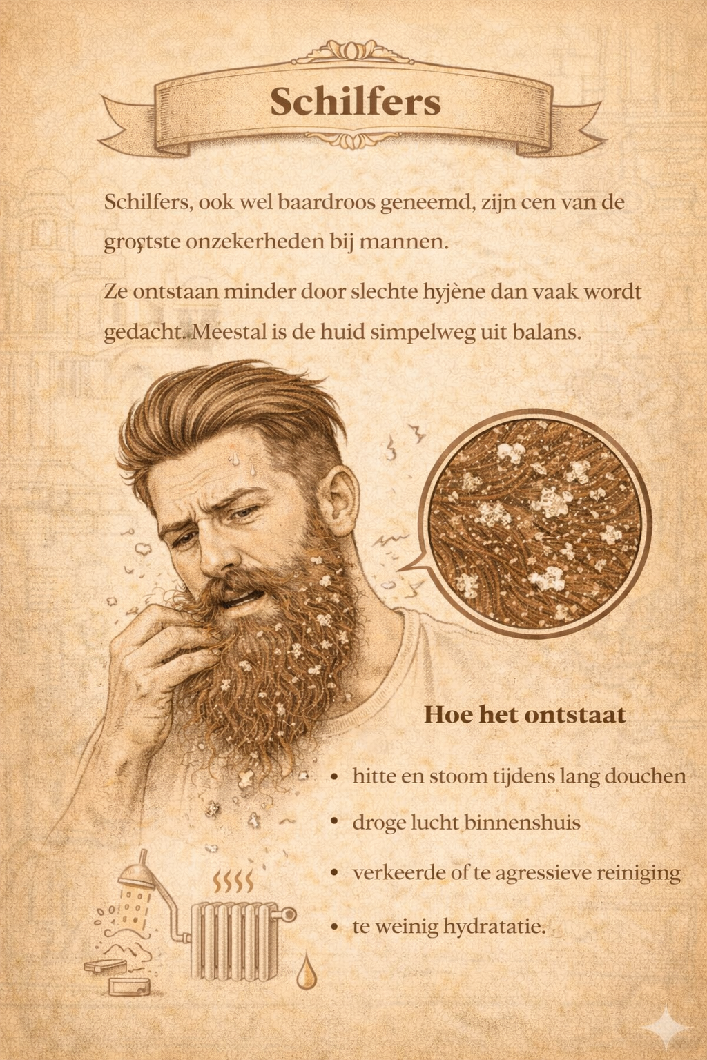 Baard met zichtbare schilfers bij droge huid  Routine sectie