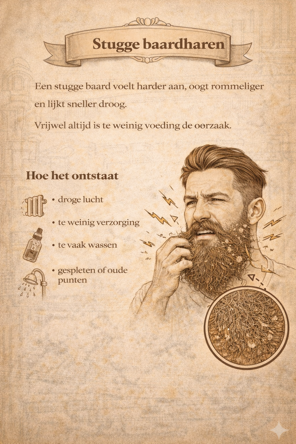 Stugge baardharen die droog en weerbarstig aanvoelen