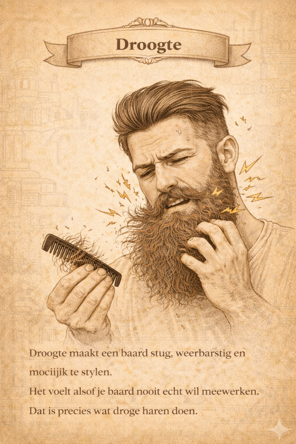 Droge huid onder baard met lichte irritatie  Schilfers sectie