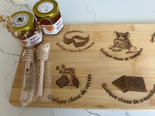 Planche Gourmande Personnalisée Gravée au Laser – Ensemble Miel du Québec 🍯🧀
