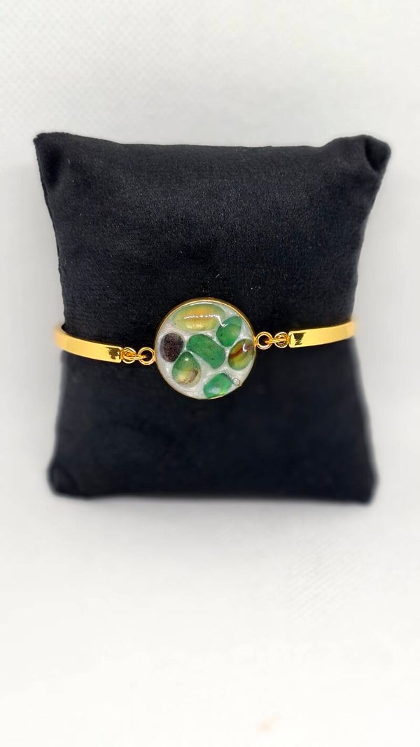 Armband stainless steel goudkleurig met droogbloem