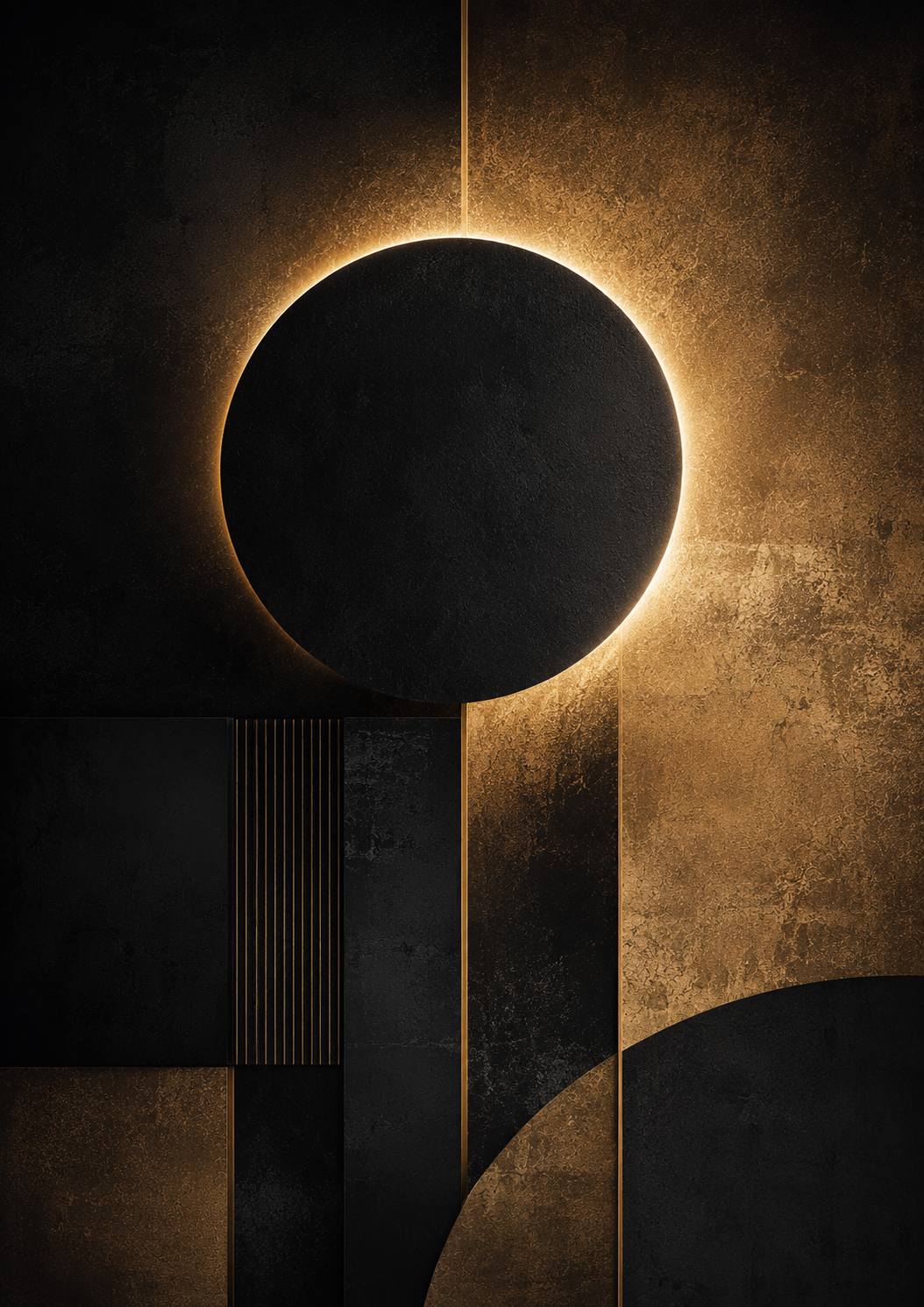 No.139.Golden Eclipse Luxury Art Print – Black and Gold Abstract Wall Art