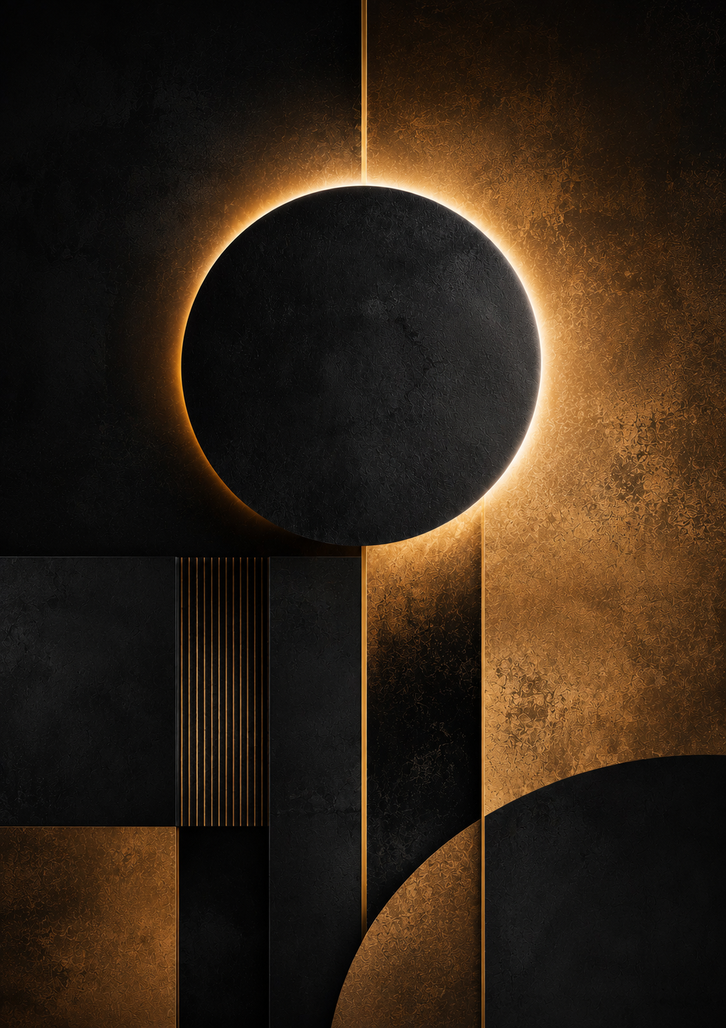 No.142.Golden Eclipse Luxury Canvas Wall Art – Black and Gold Abstract