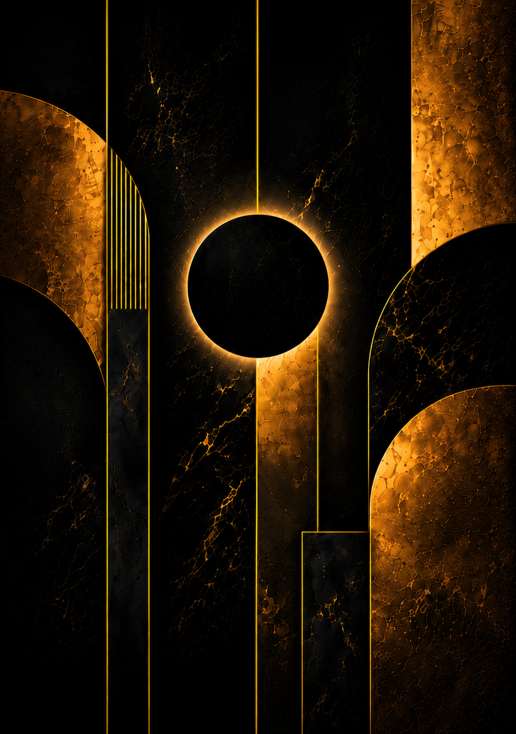 No.143.Maison Obsidian Luxury Canvas Wall Art – Black and Gold Geometric